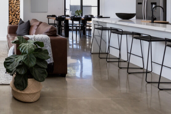 Interior living room showcasing a gorgeous Polished Concrete floor